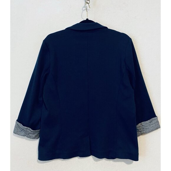 Skies Are Blue Blazer Womens Large Navy Blue Asa Knit Open Front 3/4 Sleeve Work - Picture 5 of 8